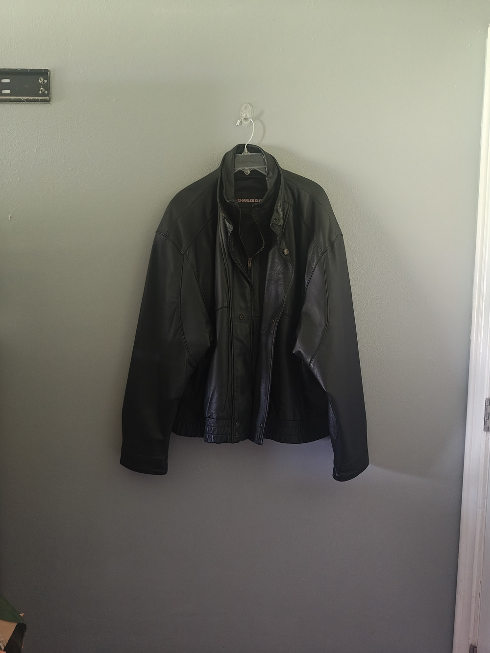 Charles Klien Apparel Black Leather Bomber Jacket - Men's Classic